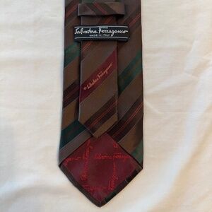 Vintage Ferragamo men's neck tie--brown stripe pattern